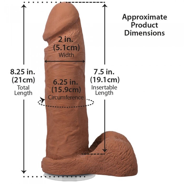 Фаллоимитатор Doc Johnson The Realistic Cock ULTRASKYN - размер 8 дюймов, с мошонкой, Карамель