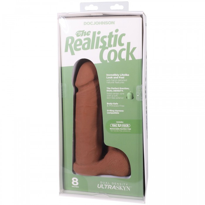 Фаллоимитатор Doc Johnson The Realistic Cock ULTRASKYN - размер 8 дюймов, с мошонкой, Карамель
