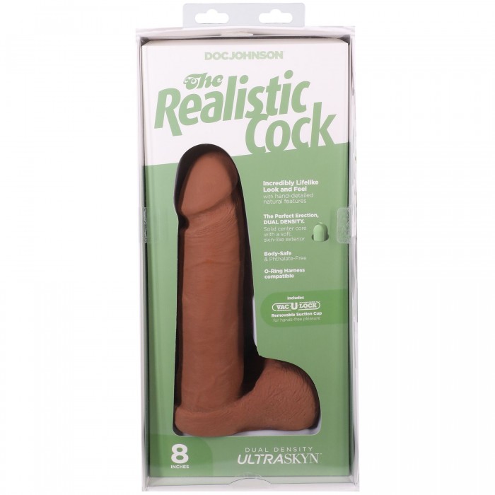 Фаллоимитатор Doc Johnson The Realistic Cock ULTRASKYN - размер 8 дюймов, с мошонкой, Карамель