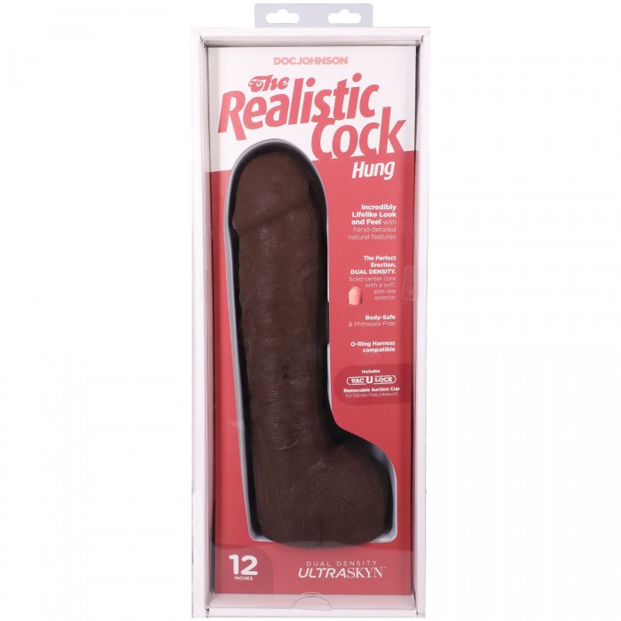 Фалоімітатор Doc Johnson The Realistic Cock ULTRASKYN - розмір 12 дюймів, Hung with Balls, Шоколад