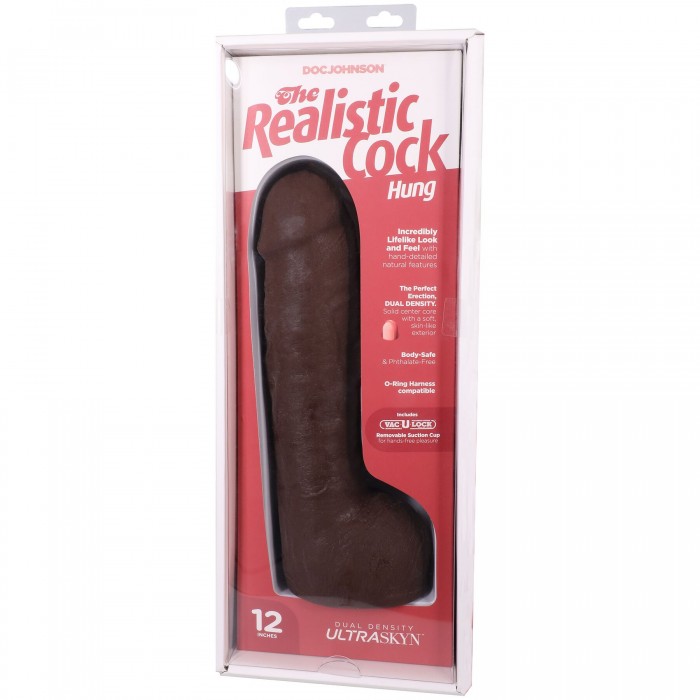 Фалоімітатор Doc Johnson The Realistic Cock ULTRASKYN - розмір 12 дюймів, Hung with Balls, Шоколад
