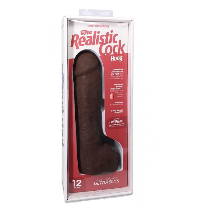 Фалоімітатор Doc Johnson The Realistic Cock ULTRASKYN - розмір 12 дюймів, Hung with Balls, Шоколад