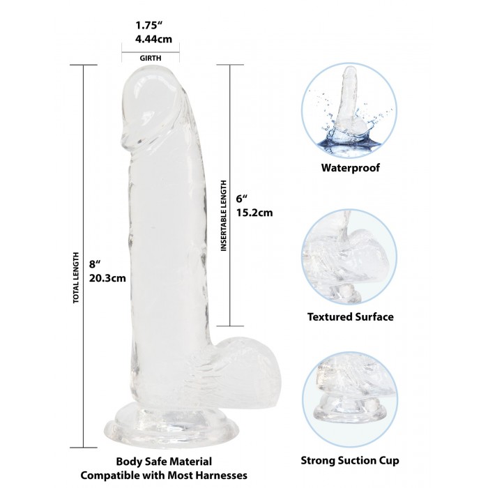 Прозрачный фаллоимитатор на присоске ADDICTION — Clear Dildo with Balls, 8 дюймов