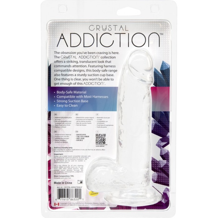 Прозрачный фаллоимитатор на присоске ADDICTION — Clear Dildo with Balls, 8 дюймов