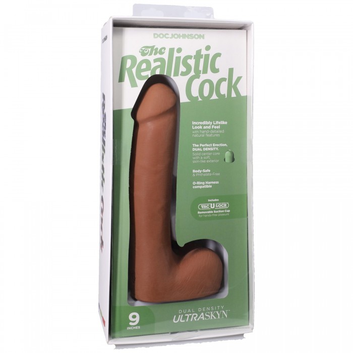 Фаллоимитатор Doc Johnson The Realistic Cock ULTRASKYN - размер 9 дюймов, с мошонкой, Карамель
