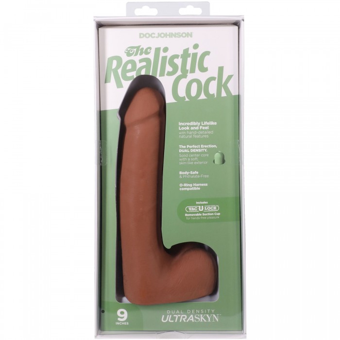 Фаллоимитатор Doc Johnson The Realistic Cock ULTRASKYN - размер 9 дюймов, с мошонкой, Карамель