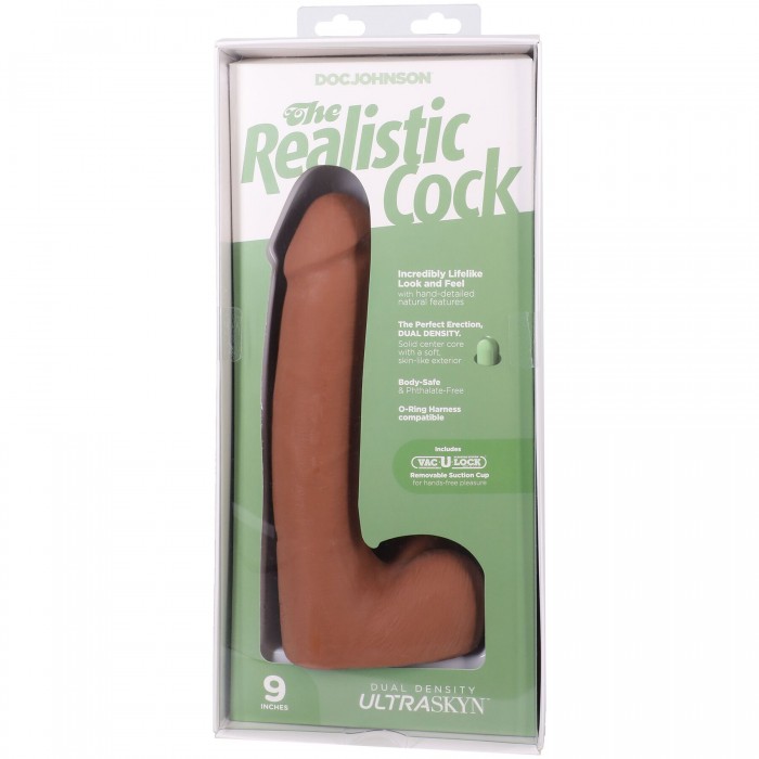 Фаллоимитатор Doc Johnson The Realistic Cock ULTRASKYN - размер 9 дюймов, с мошонкой, Карамель