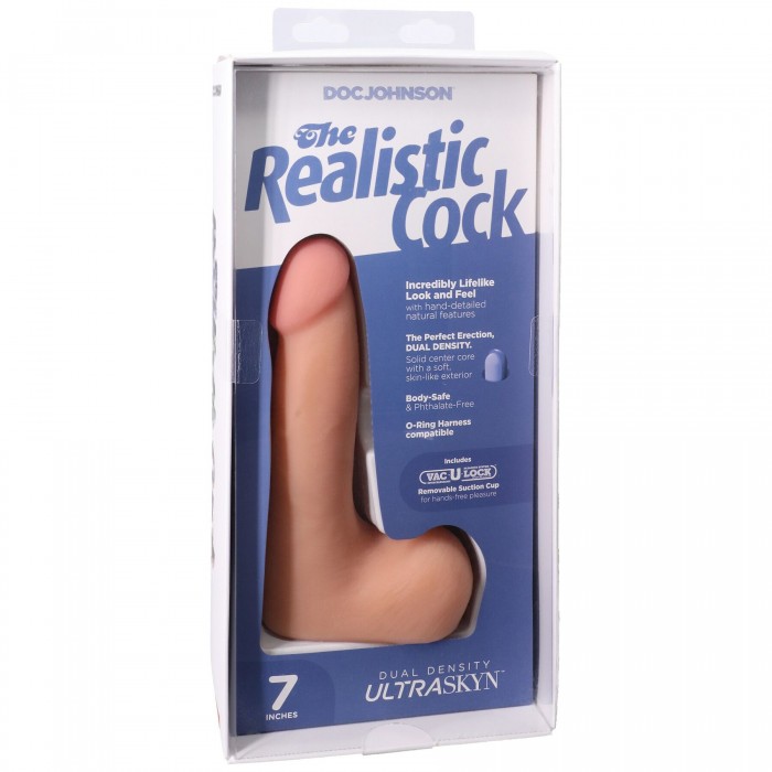 Фалоімітатор Doc Johnson The Realistic Cock ULTRASKYN - розмір 7 дюймів, з мошонкою, тілесний