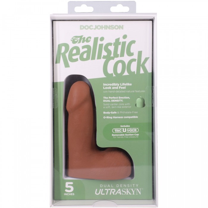Фалоімітатор з мошонкою Doc Johnson The Realistic Cock ULTRASKYN - 5 дюймів, Карамель
