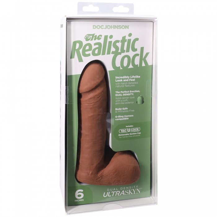 Фалоімітатор з мошонкою Doc Johnson The Realistic Cock ULTRASKYN - розмір 6 дюймів, Карамель