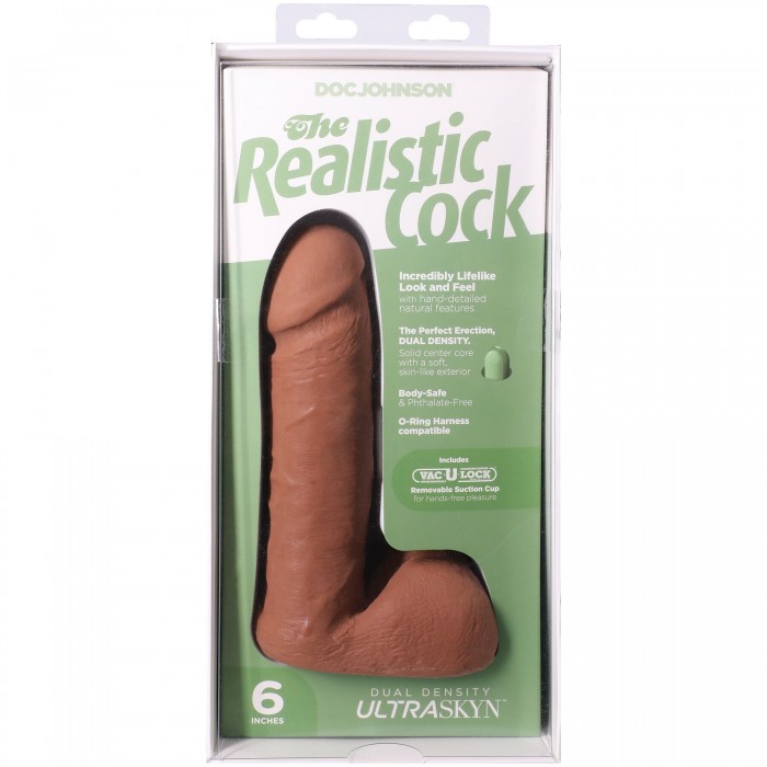 Фалоімітатор з мошонкою Doc Johnson The Realistic Cock ULTRASKYN - розмір 6 дюймів, Карамель
