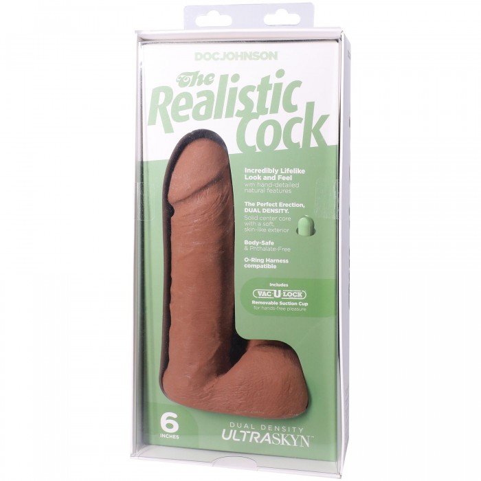 Фалоімітатор з мошонкою Doc Johnson The Realistic Cock ULTRASKYN - розмір 6 дюймів, Карамель