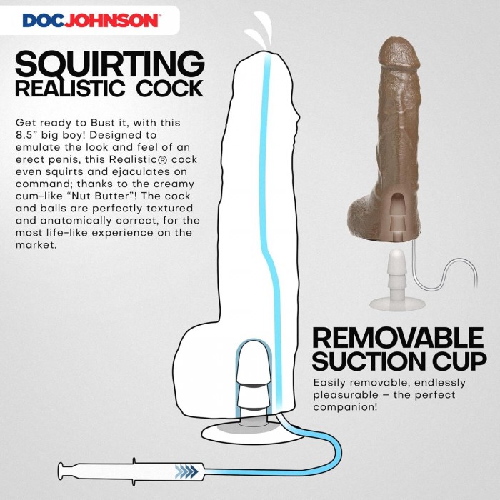 Кончающий фаллоимитатор Doc Johnson The Realistic Cock ULTRASKYN - Squirting, размер 9,5 дюймов, Карамель