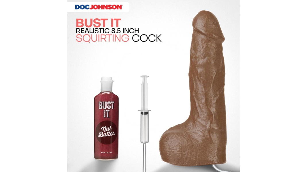 Кончающий фаллоимитатор Doc Johnson The Realistic Cock ULTRASKYN - Squirting, размер 9,5 дюймов, Карамель