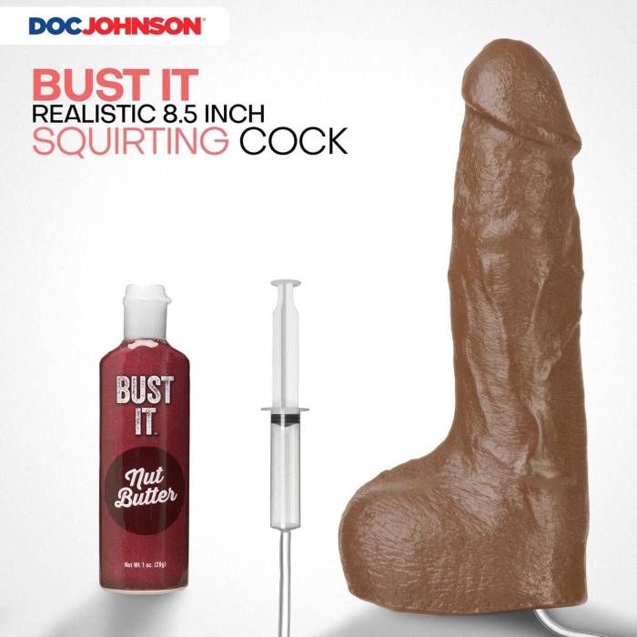 Кончающий фаллоимитатор Doc Johnson The Realistic Cock ULTRASKYN - Squirting, размер 9,5 дюймов, Карамель