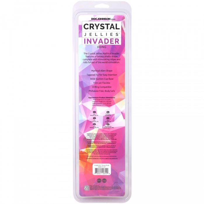 Фэнтезийный фаллоимитатор Doc Johnson Crystal Jellies - Invader Dong, размер 8.5 дюймов - Розовый
