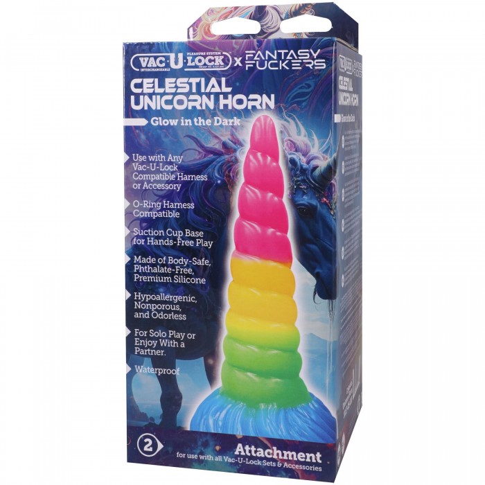 Фэнтезийный фаллоимитатор Doc Johnson Vac-U-Lock x Fantasy Fuckers Celestial Unicorn Horn