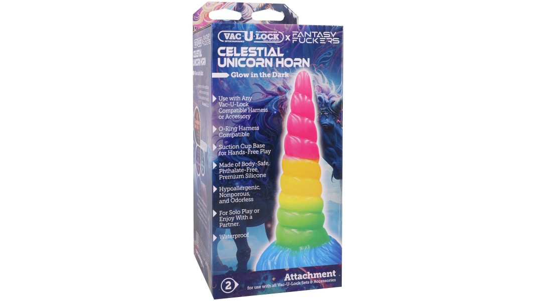 Фэнтезийный фаллоимитатор Doc Johnson Vac-U-Lock x Fantasy Fuckers Celestial Unicorn Horn