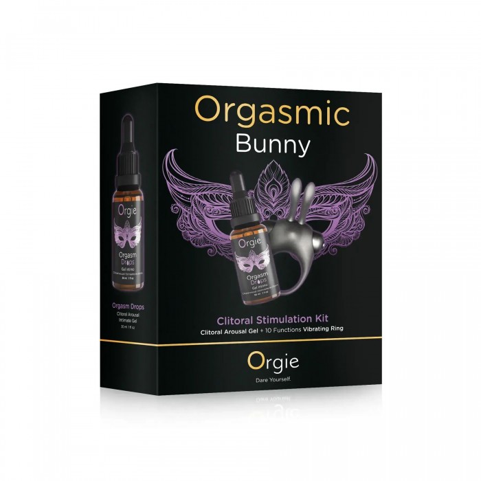 Подарунковий набір Orgie Orgasmic Bunny: збуджувальні краплі та ерекційне віброкільце