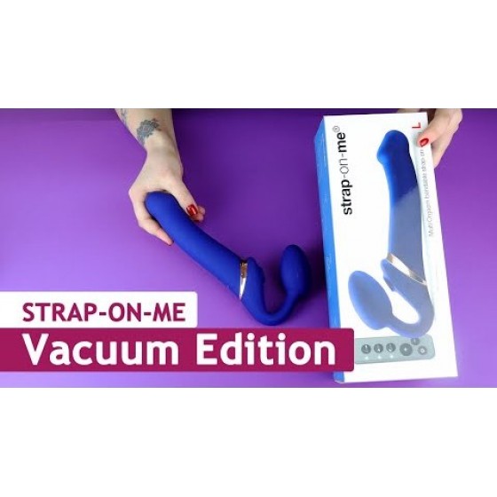 Безремневой вибрострапон с вакуумной стимуляцией Strap-On-Me MULTI ORGASM - L - Blue